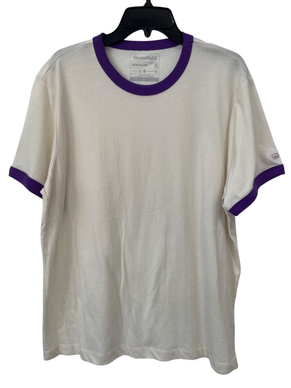 Homefield Ringer T Shirt XL Short Sleeve Crewneck Cream Purple Cotton Polyester